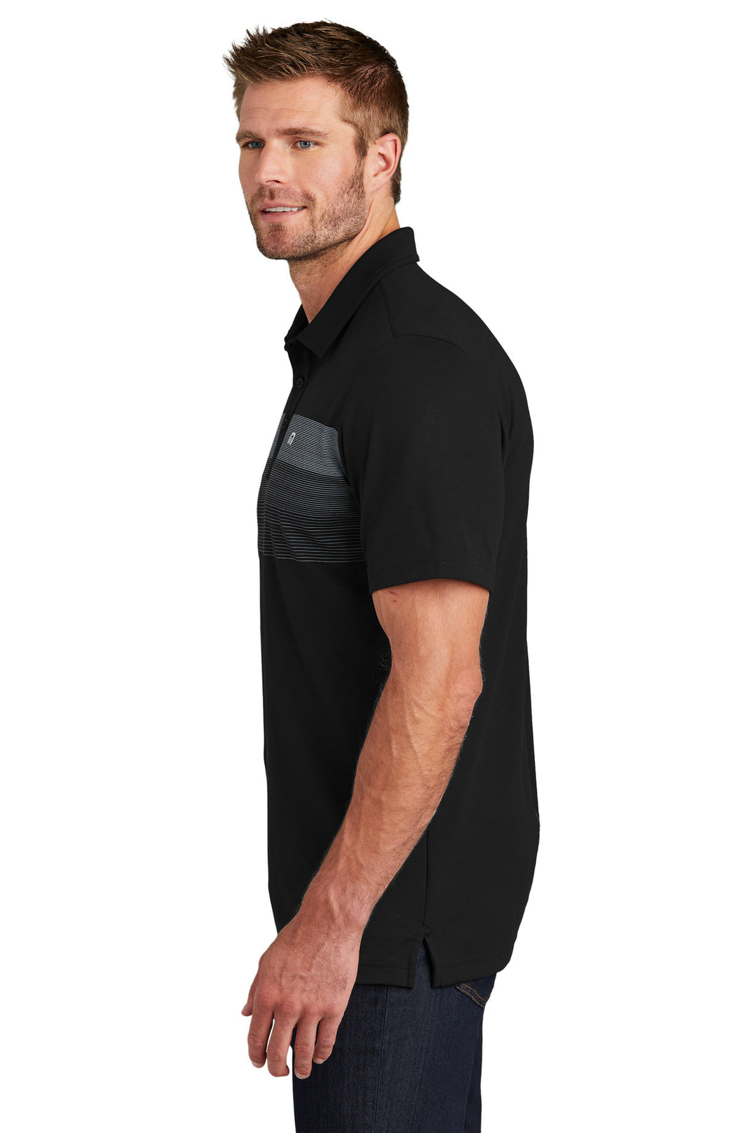 Black TravisMathew Coastal Chest Stripe Polo TM1MY402