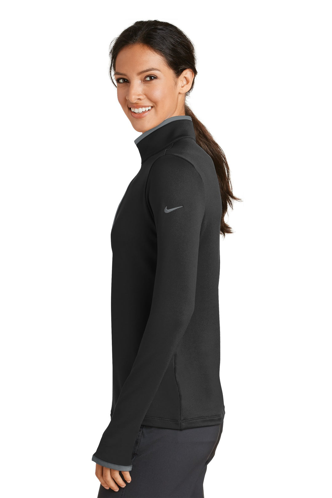Black/Dk Grey Nike Women's Dri-FIT Stretch 1/2-Zip Cover-Up. 779796