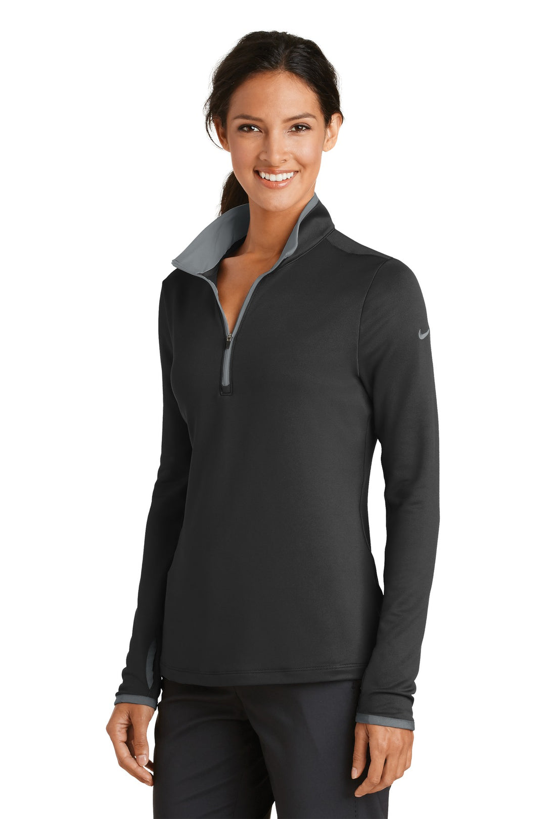 Black/Dk Grey Nike Women's Dri-FIT Stretch 1/2-Zip Cover-Up. 779796