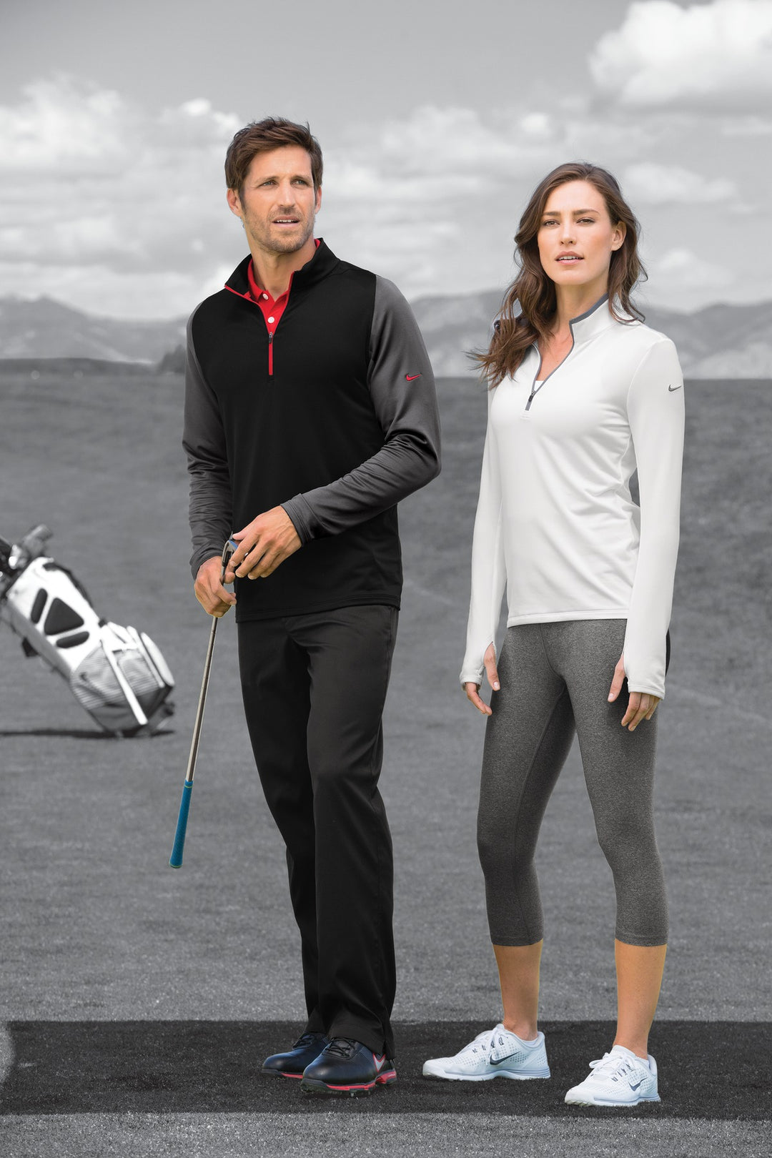 Black/Dk Grey Nike Women's Dri-FIT Stretch 1/2-Zip Cover-Up. 779796