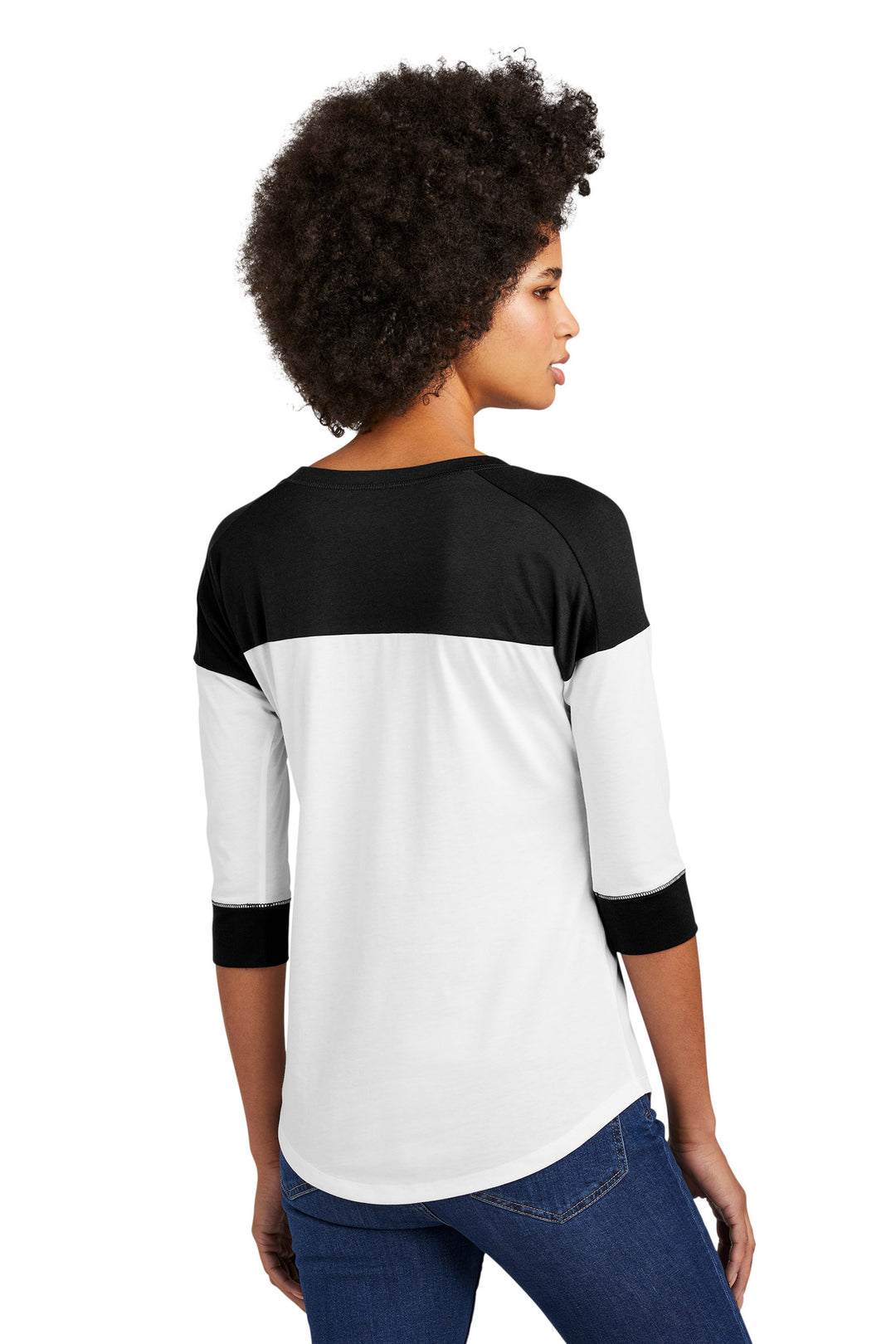 Black/White New Era Women's Heritage Blend 3/4-Sleeve Baseball Raglan Tee. LNEA104