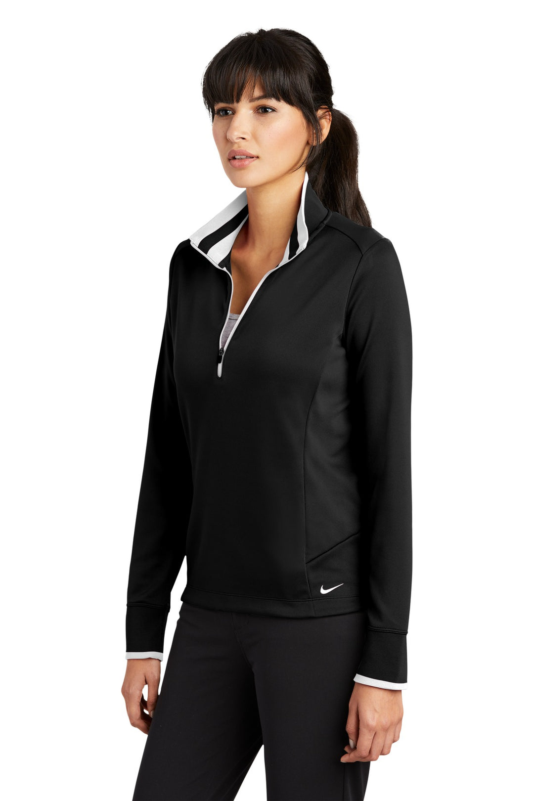 Black/White Nike Women's Dri-FIT 1/2-Zip Cover-Up. 578674