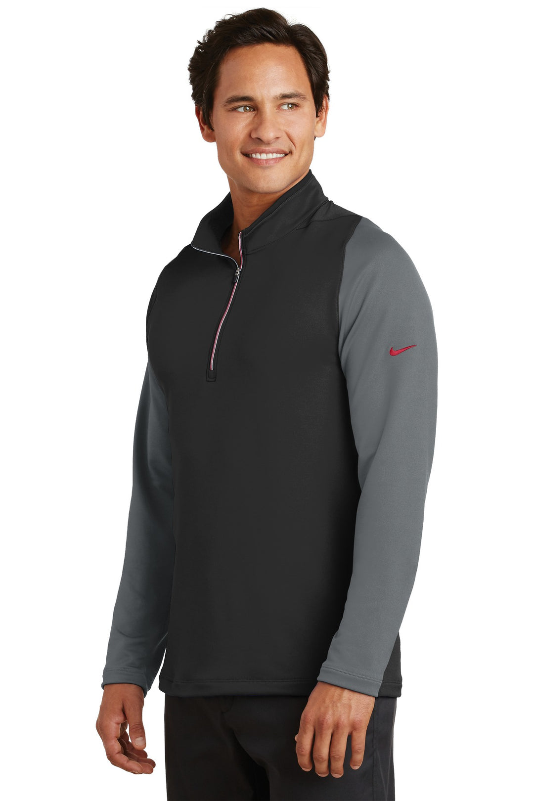 Blk/DkGy/GymRd Nike Dri-FIT Stretch 1/2-Zip Cover-Up. 779795