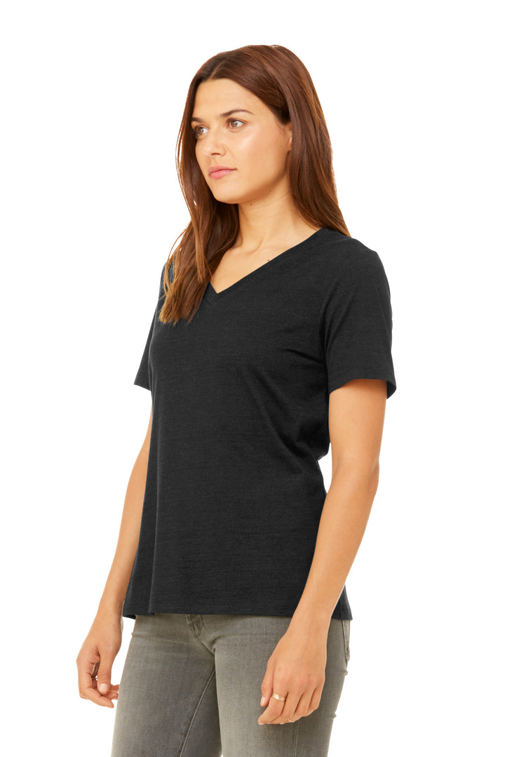 BlkHthr BELLA+CANVAS Women's Relaxed Heather CVC V-Neck Tee BC6405CVC
