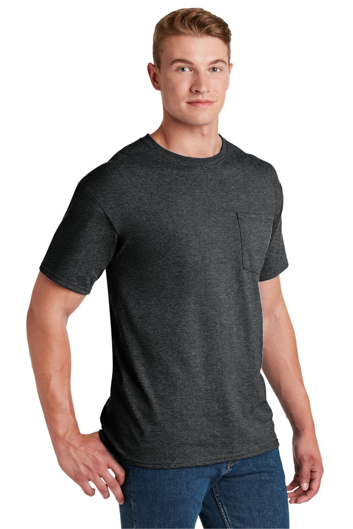 BlkHthr Jerzees - Dri-Power 50/50 Cotton/Poly Pocket T-Shirt. 29MP