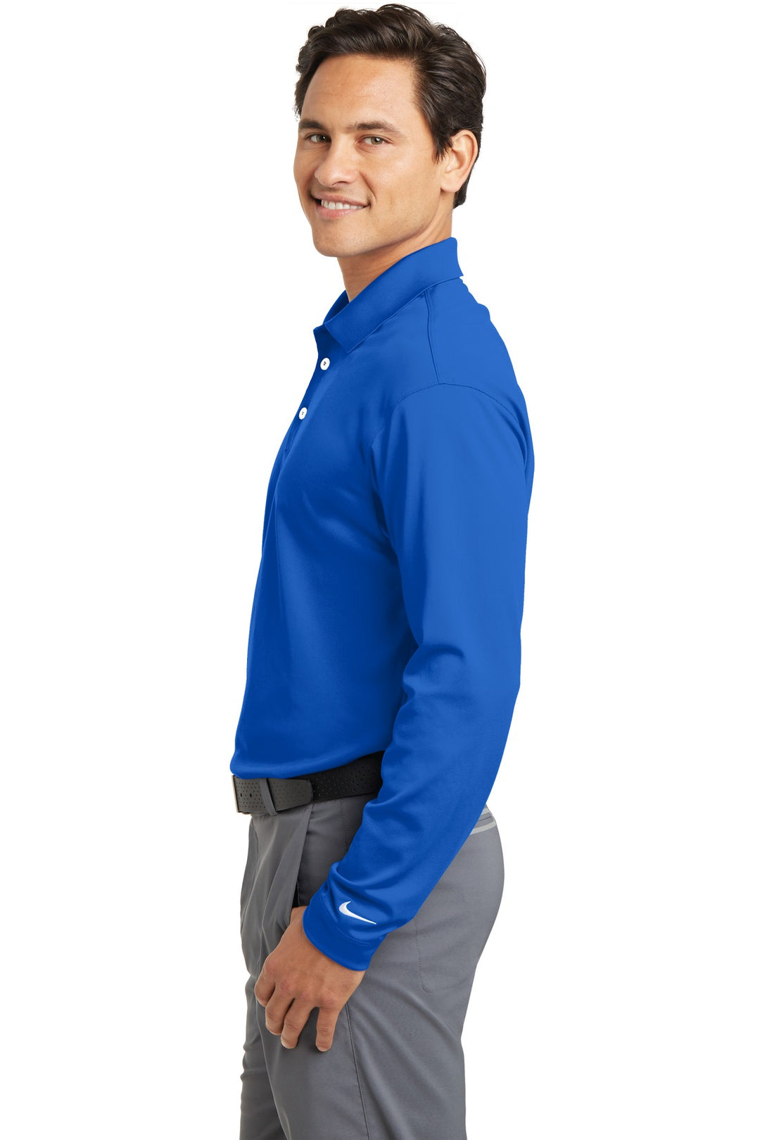 Blue Sapphire Nike Tall Long Sleeve Dri-FIT Stretch Tech Polo. 604940