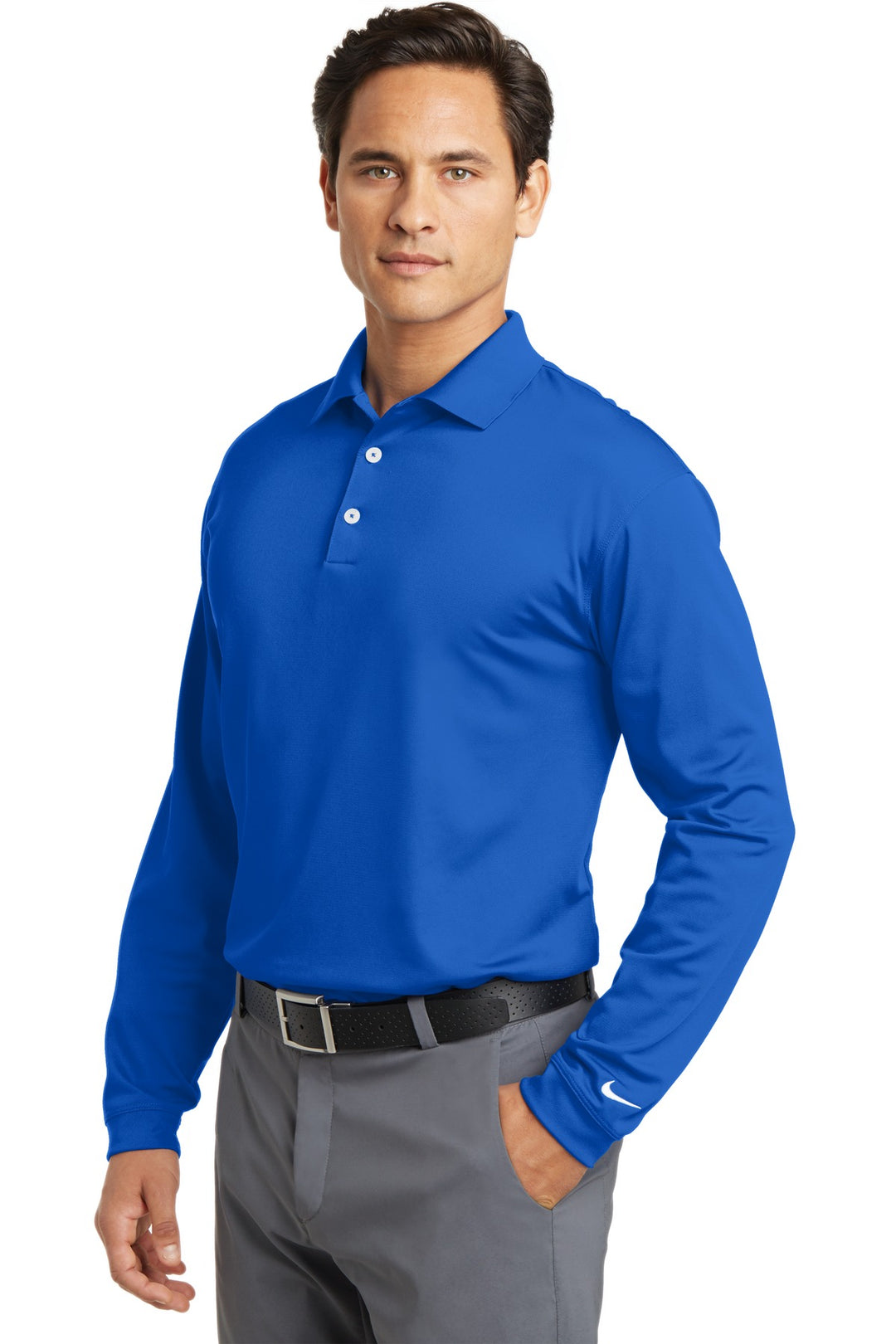 Blue Sapphire Nike Tall Long Sleeve Dri-FIT Stretch Tech Polo. 604940