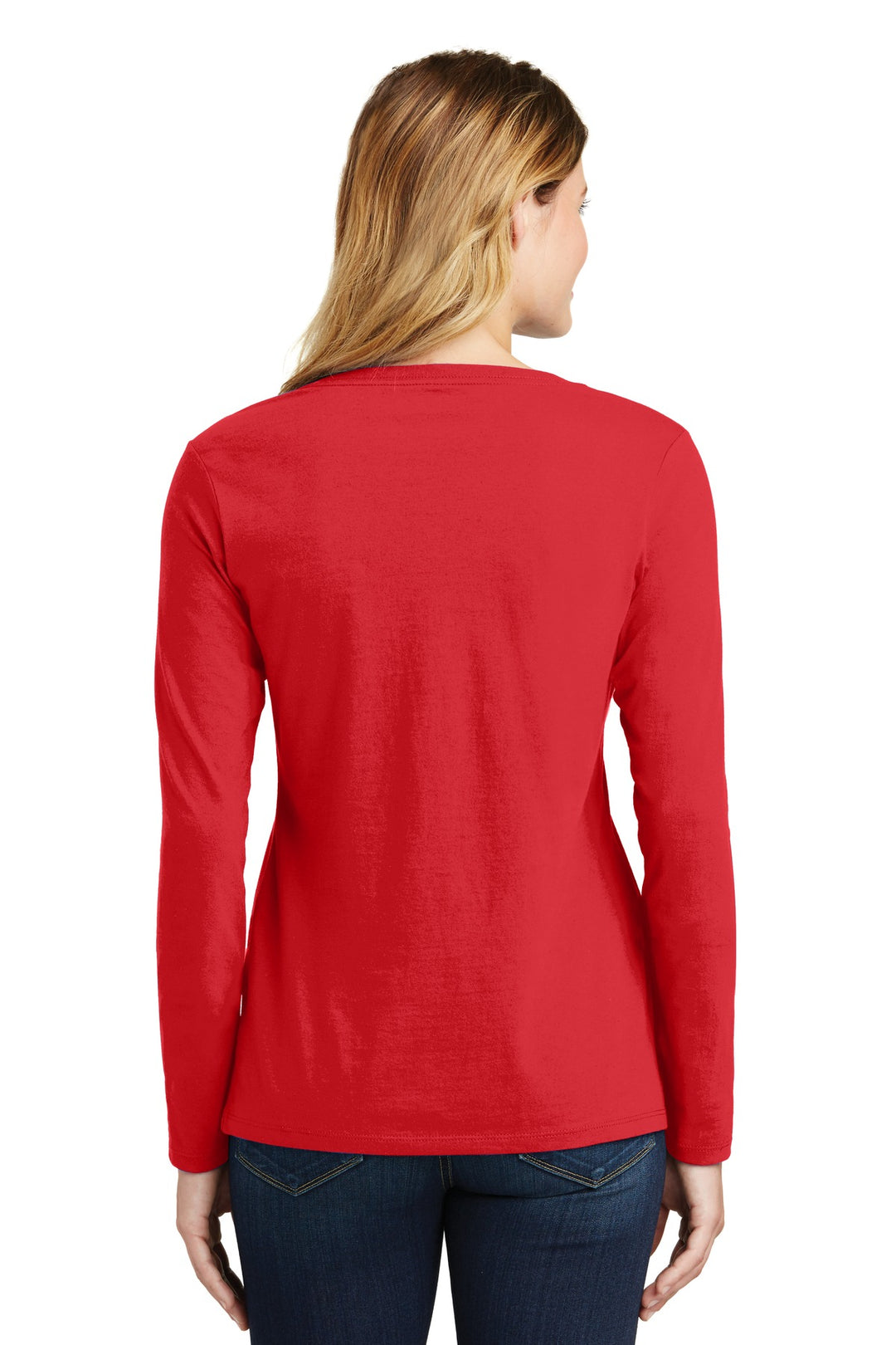 Bright Red Port & Company Women's Long Sleeve Fan Favorite V-Neck Tee. LPC450VLS