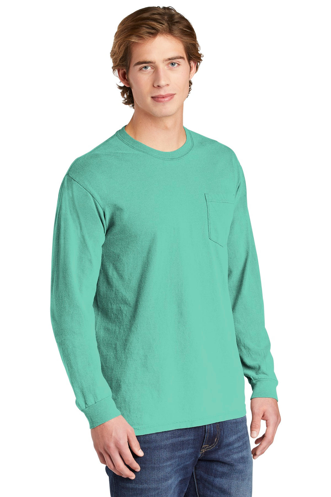 Chalky Mint COMFORT COLORS Heavyweight Ring Spun Long Sleeve Pocket Tee. 4410
