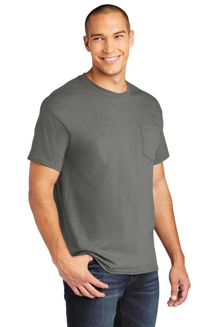 Charcoal Gildan Heavy Cotton 100% Cotton Pocket T-Shirt. 5300