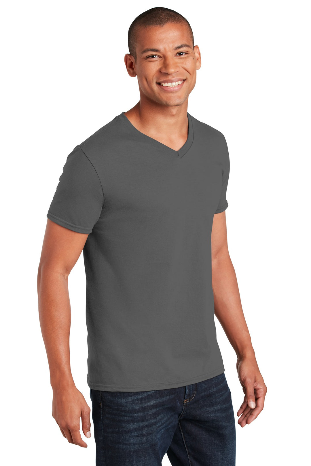 Charcoal Gildan Softstyle V-Neck T-Shirt. 64V00