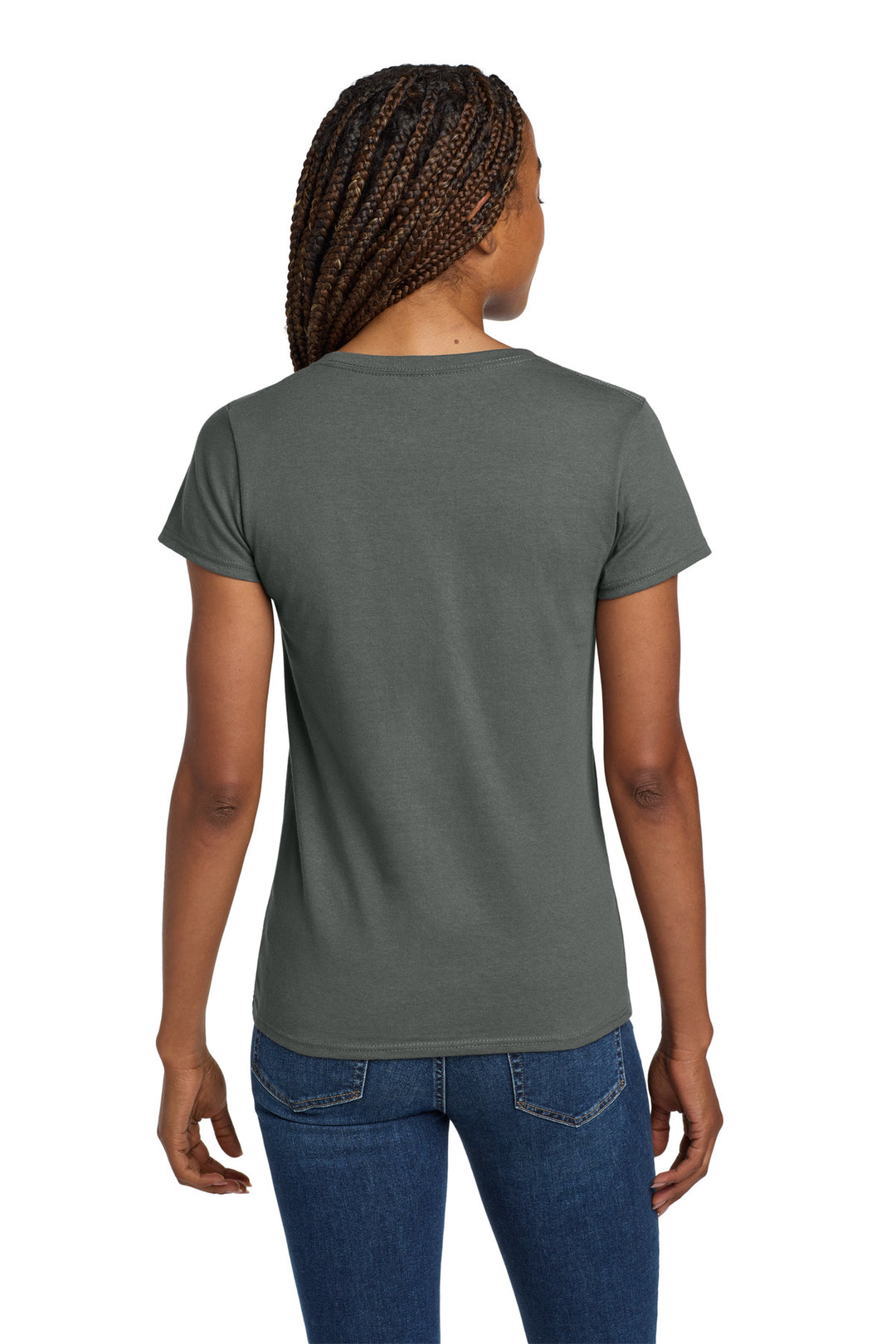 Charcoal Gildan Women's Heavy Cotton 100% Cotton V-Neck T-Shirt. 5V00L
