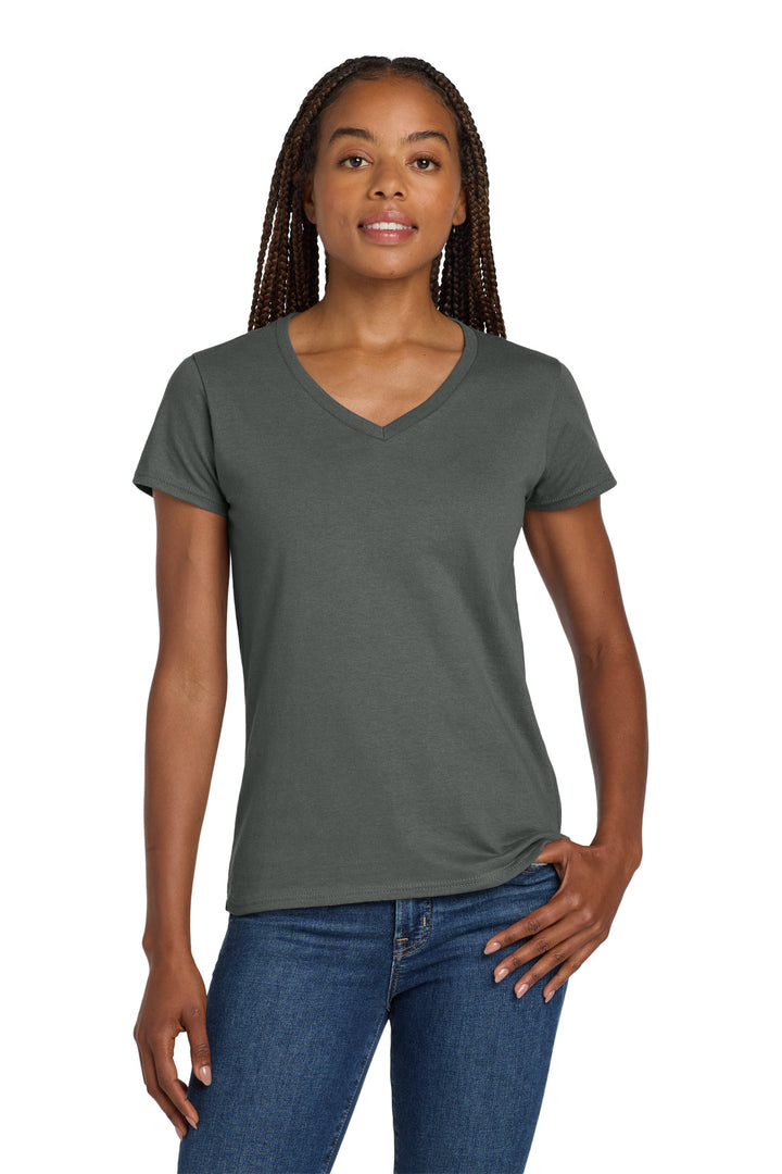 Charcoal Gildan Women's Heavy Cotton 100% Cotton V-Neck T-Shirt. 5V00L