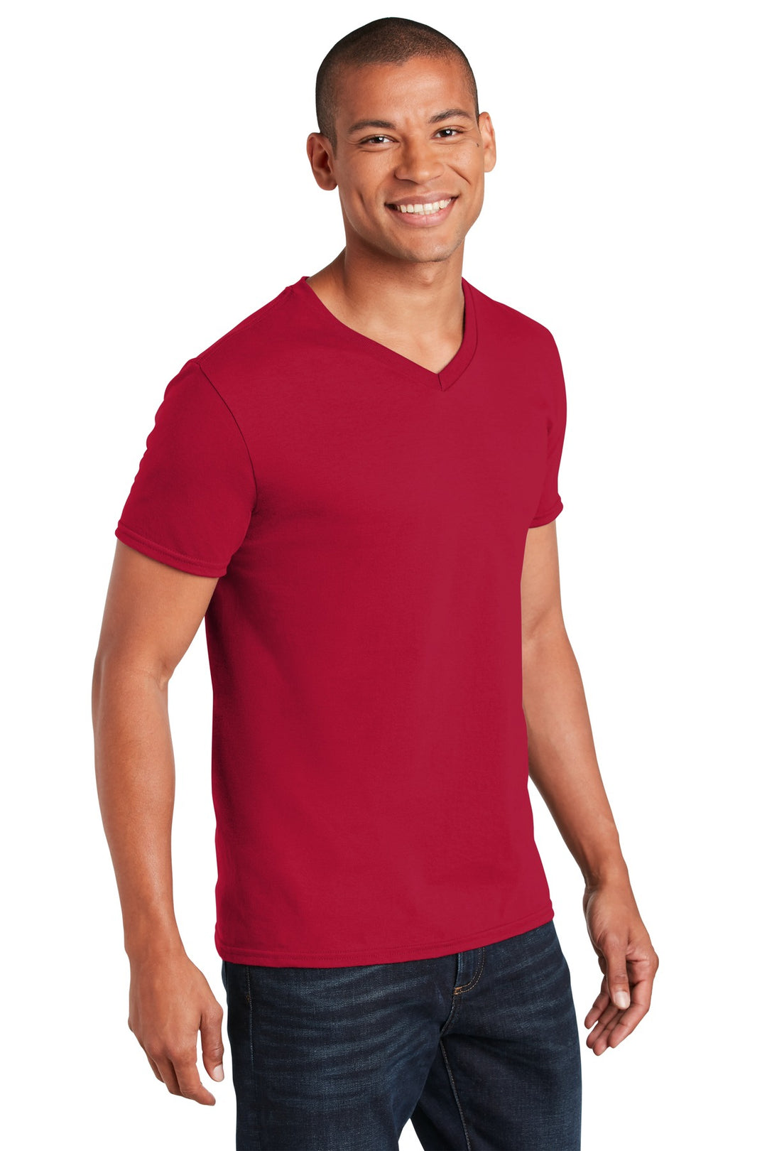 Cherry Red Gildan Softstyle V-Neck T-Shirt. 64V00