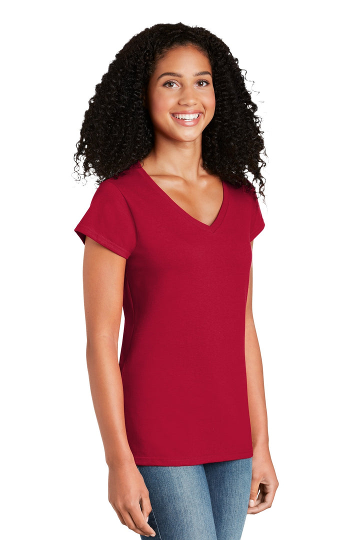 Cherry Red Gildan Softstyle Women's Fit V-Neck T-Shirt. 64V00L