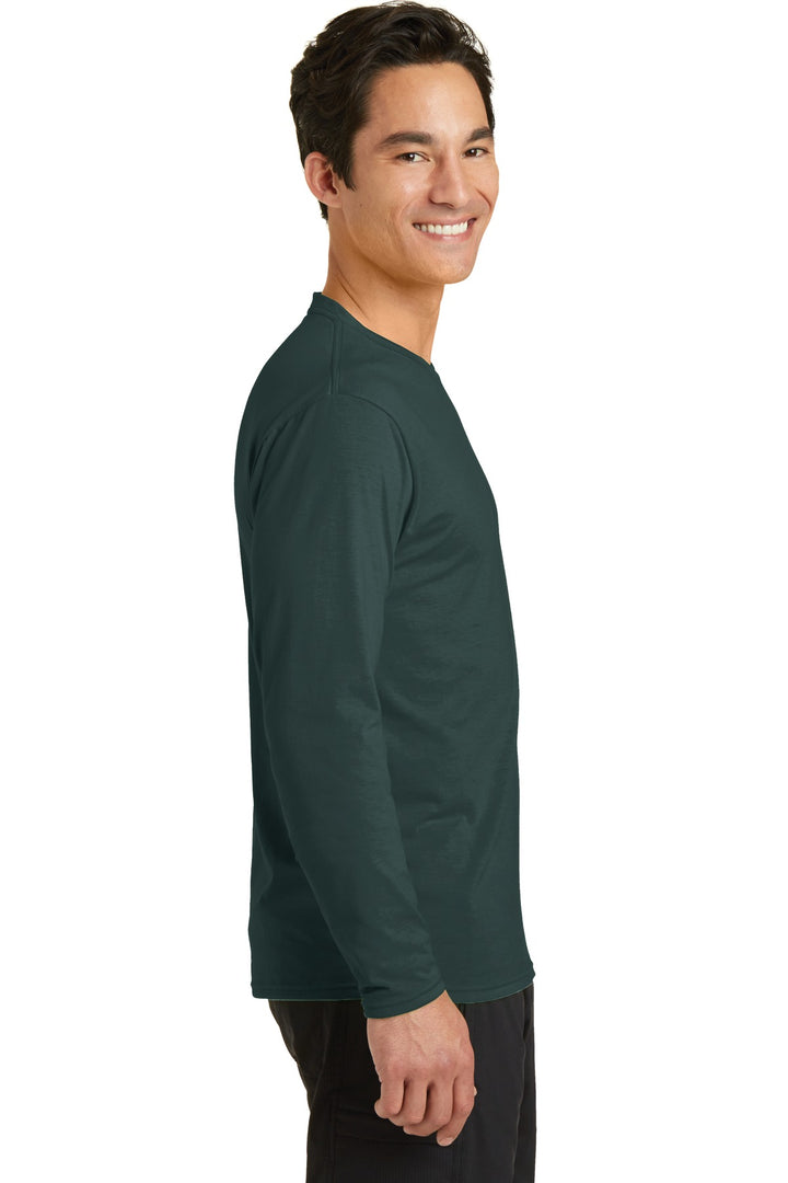 Dark Green Port & Company Long Sleeve Performance Blend Tee. PC381LS