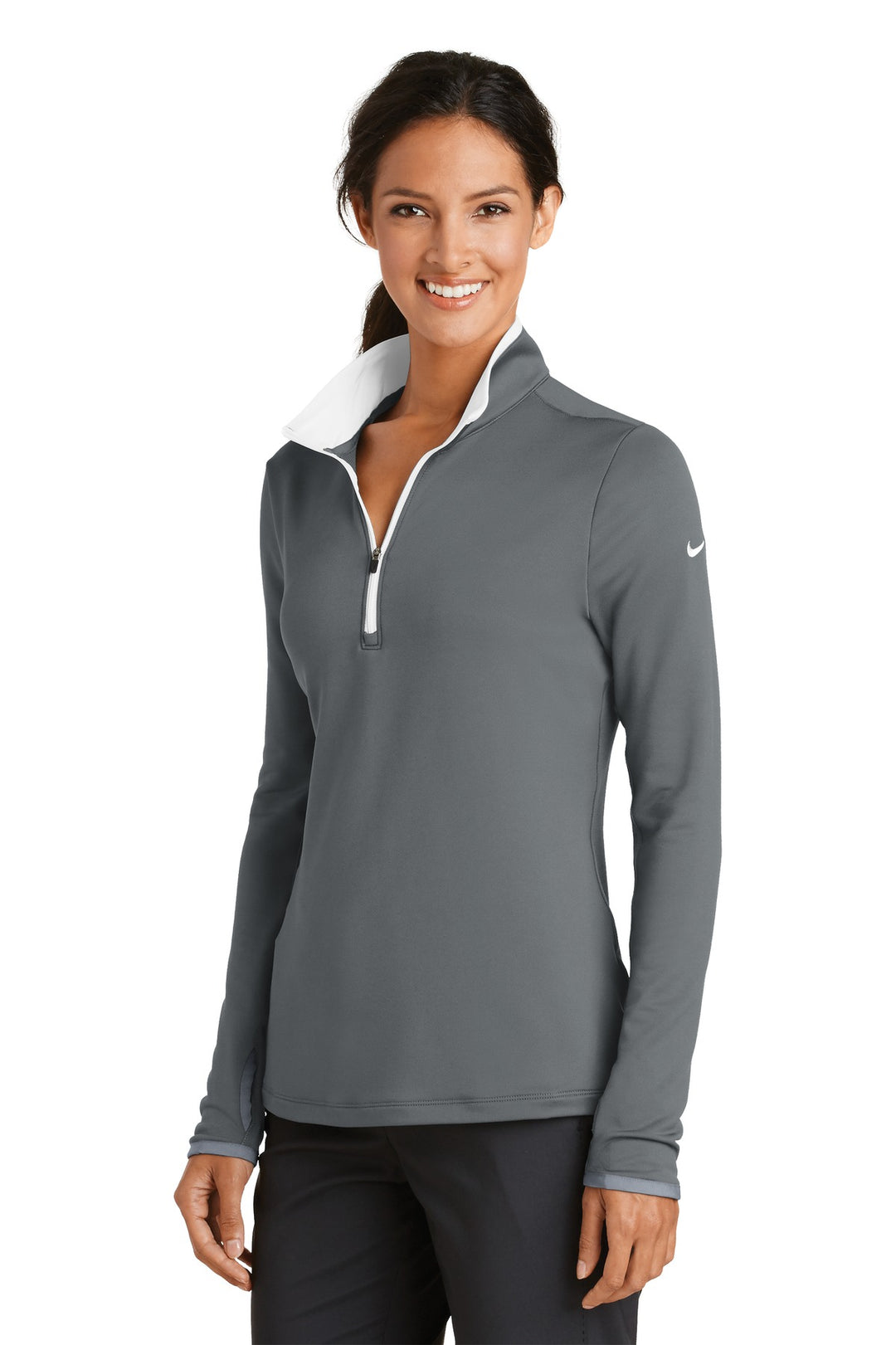 Dark Grey/Wht Nike Women's Dri-FIT Stretch 1/2-Zip Cover-Up. 779796