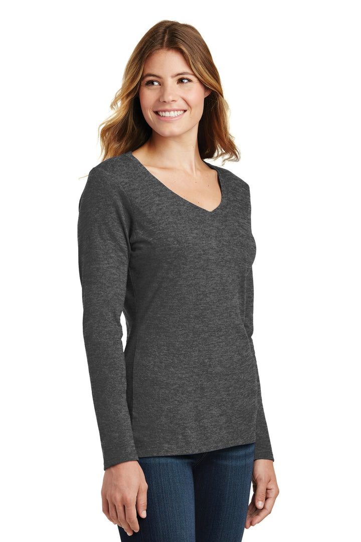Dark Hthr Grey Port & Company Women's Long Sleeve Fan Favorite V-Neck Tee. LPC450VLS