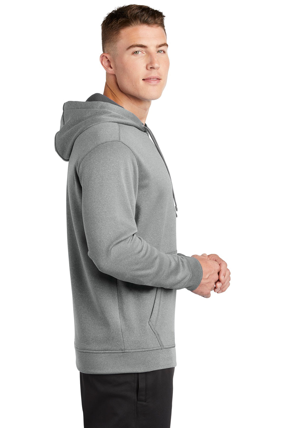 Dark Silver He Sport-Tek PosiCharge Sport-Wick Heather Fleece Hooded Pullover. ST264