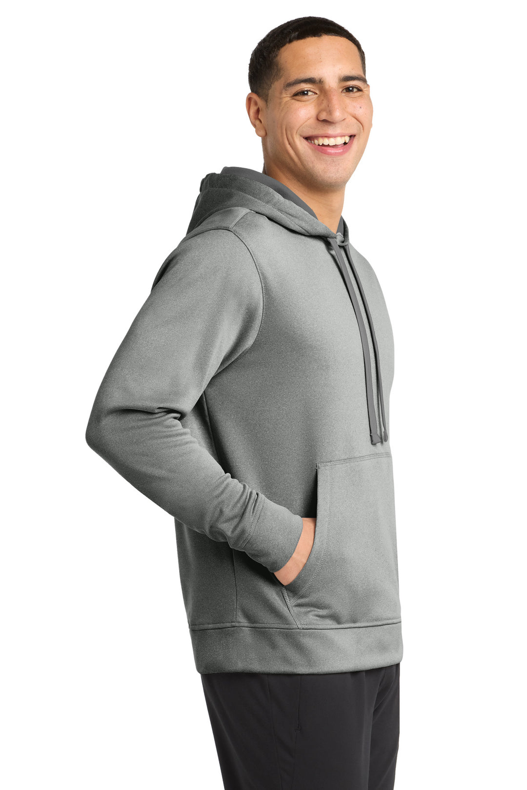 Dark Silver He Sport-Tek PosiCharge Sport-Wick Heather Fleece Hooded Pullover. ST264