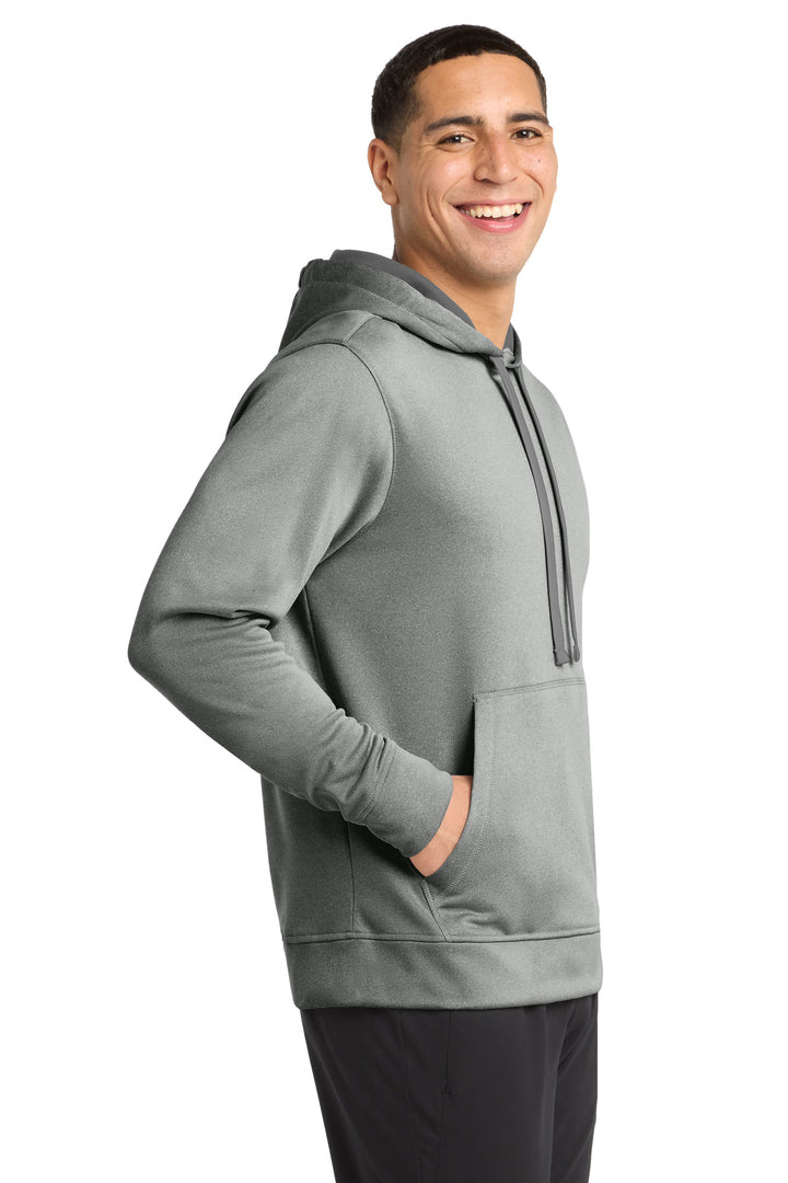 Dark Silver He Sport-Tek PosiCharge Sport-Wick Heather Fleece Hooded Pullover. ST264