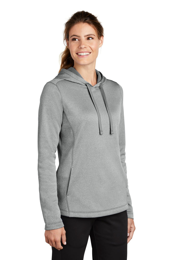 Dark Silver He Sport-Tek Women's PosiCharge Sport-Wick Heather Fleece Hooded Pullover. LST264