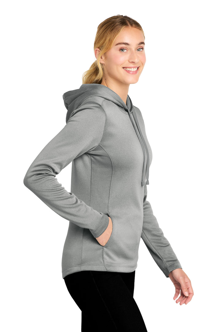 Dark Silver He Sport-Tek Women's PosiCharge Sport-Wick Heather Fleece Hooded Pullover. LST264