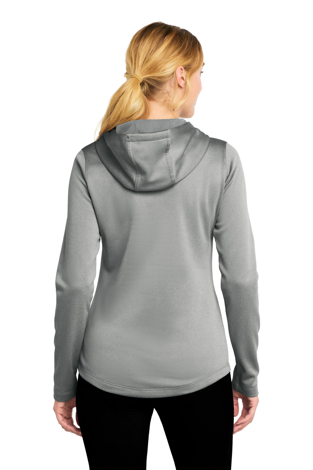 Dark Silver He Sport-Tek Women's PosiCharge Sport-Wick Heather Fleece Hooded Pullover. LST264