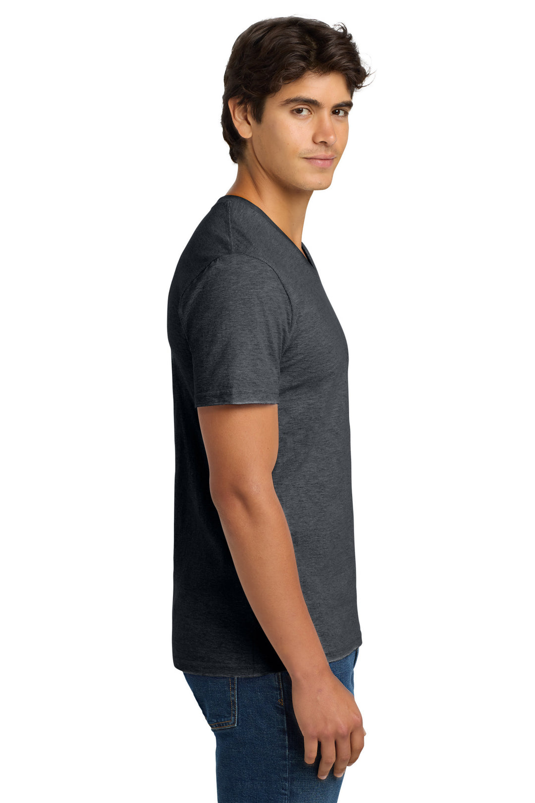 DarkHthr Gildan Softstyle V-Neck T-Shirt. 64V00