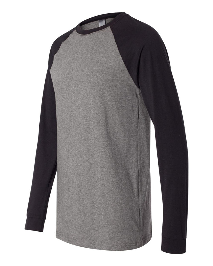 Deep Heather/ Black Long Sleeve Jersey Baseball Tee - 3000