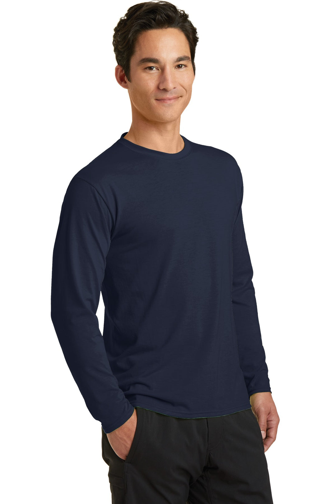 Deep Navy Port & Company Long Sleeve Performance Blend Tee. PC381LS