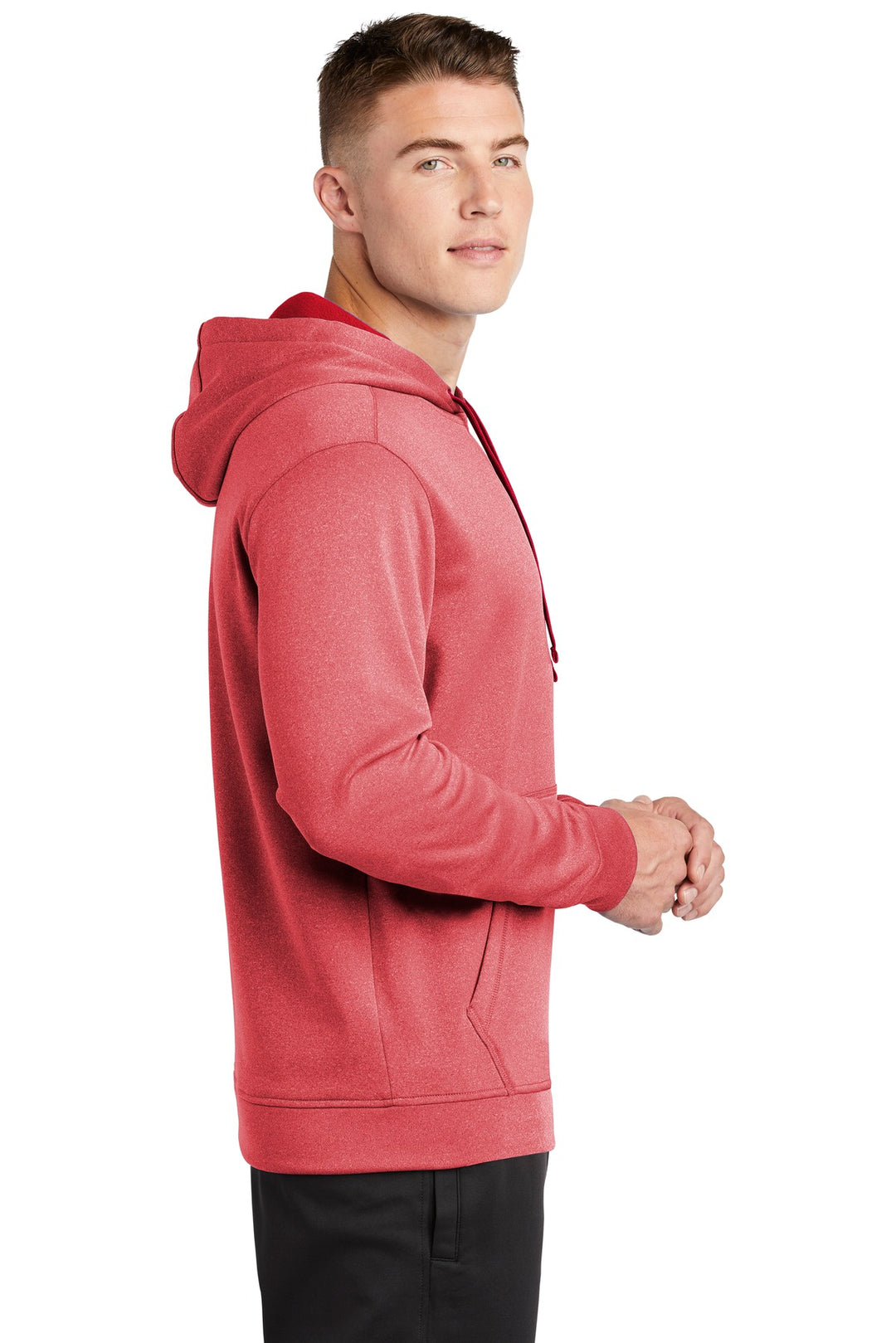 Deep Red Hthr Sport-Tek PosiCharge Sport-Wick Heather Fleece Hooded Pullover. ST264