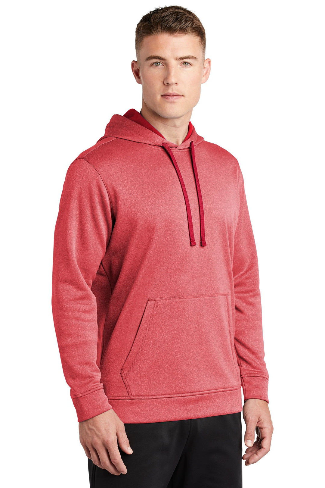 Deep Red Hthr Sport-Tek PosiCharge Sport-Wick Heather Fleece Hooded Pullover. ST264