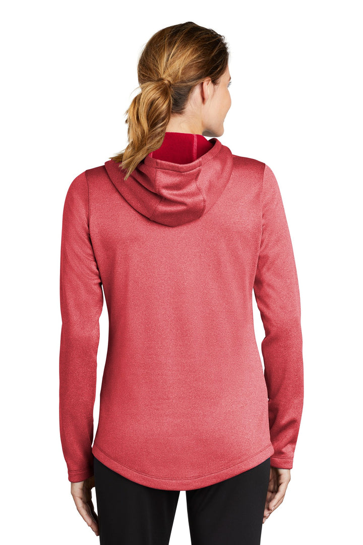 Deep Red Hthr Sport-Tek Women's PosiCharge Sport-Wick Heather Fleece Hooded Pullover. LST264