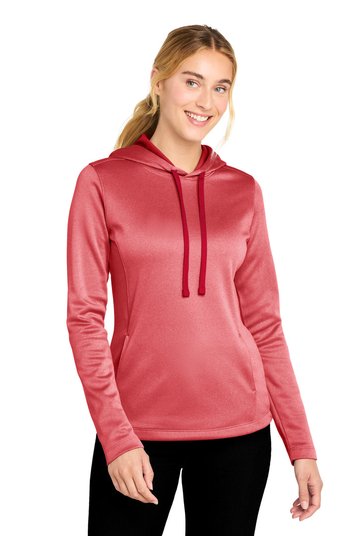 Deep Red Hthr Sport-Tek Women's PosiCharge Sport-Wick Heather Fleece Hooded Pullover. LST264