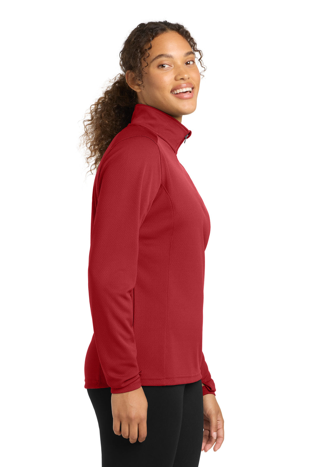 Deep Red Sport-Tek Women's Sport-Wick Textured 1/4-Zip Pullover. LST860