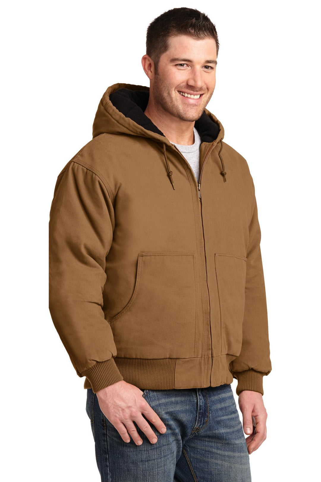 Duck Brown CornerStone Washed Duck Cloth Insulated Hooded Work Jacket. CSJ41
