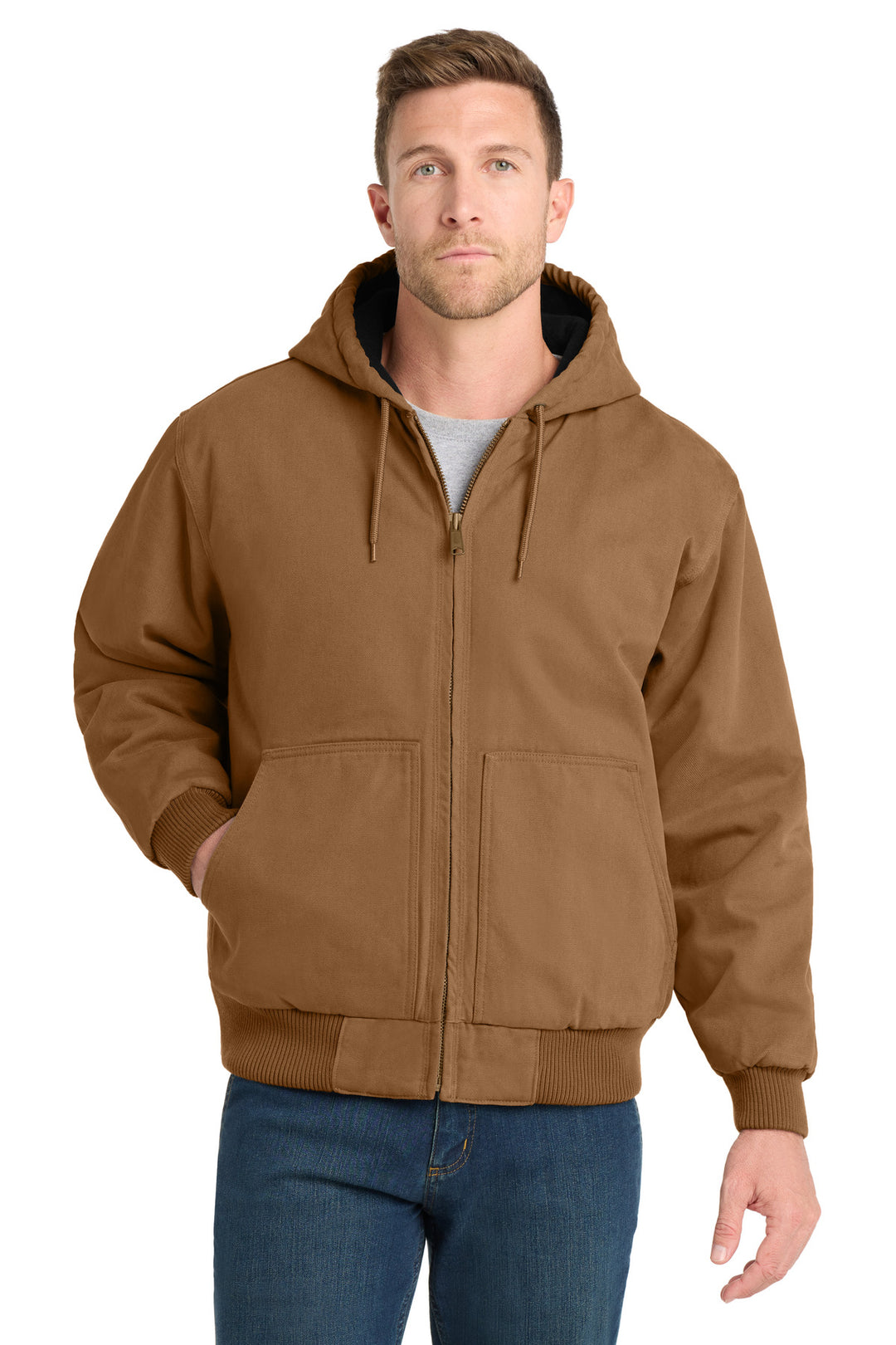 Duck Brown CornerStone Washed Duck Cloth Insulated Hooded Work Jacket. CSJ41