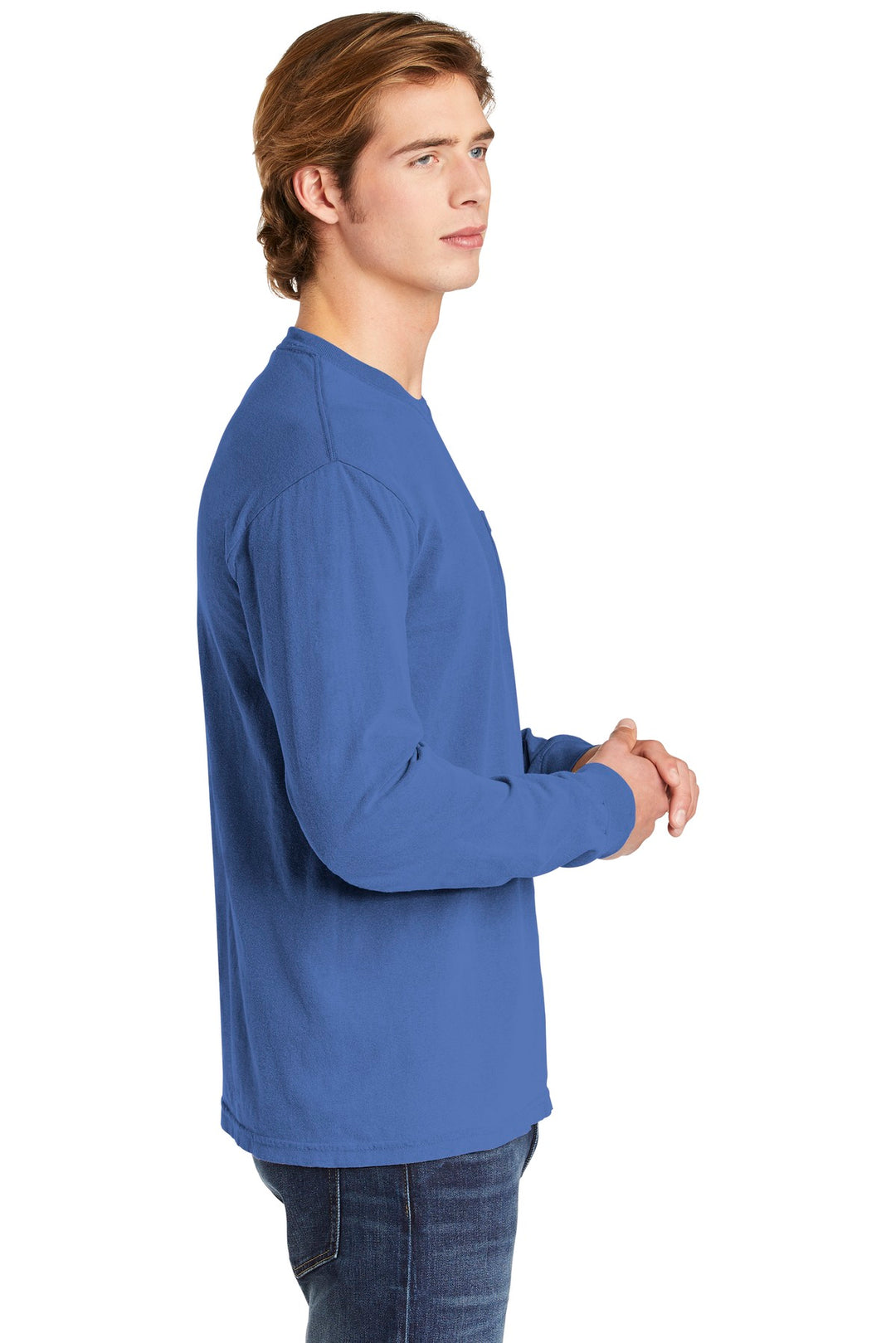 Flo Blue COMFORT COLORS Heavyweight Ring Spun Long Sleeve Pocket Tee. 4410