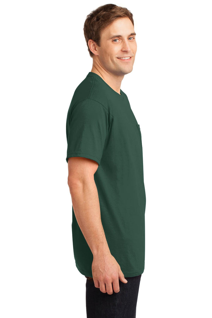 Forest Green Jerzees - Dri-Power 50/50 Cotton/Poly Pocket T-Shirt. 29MP