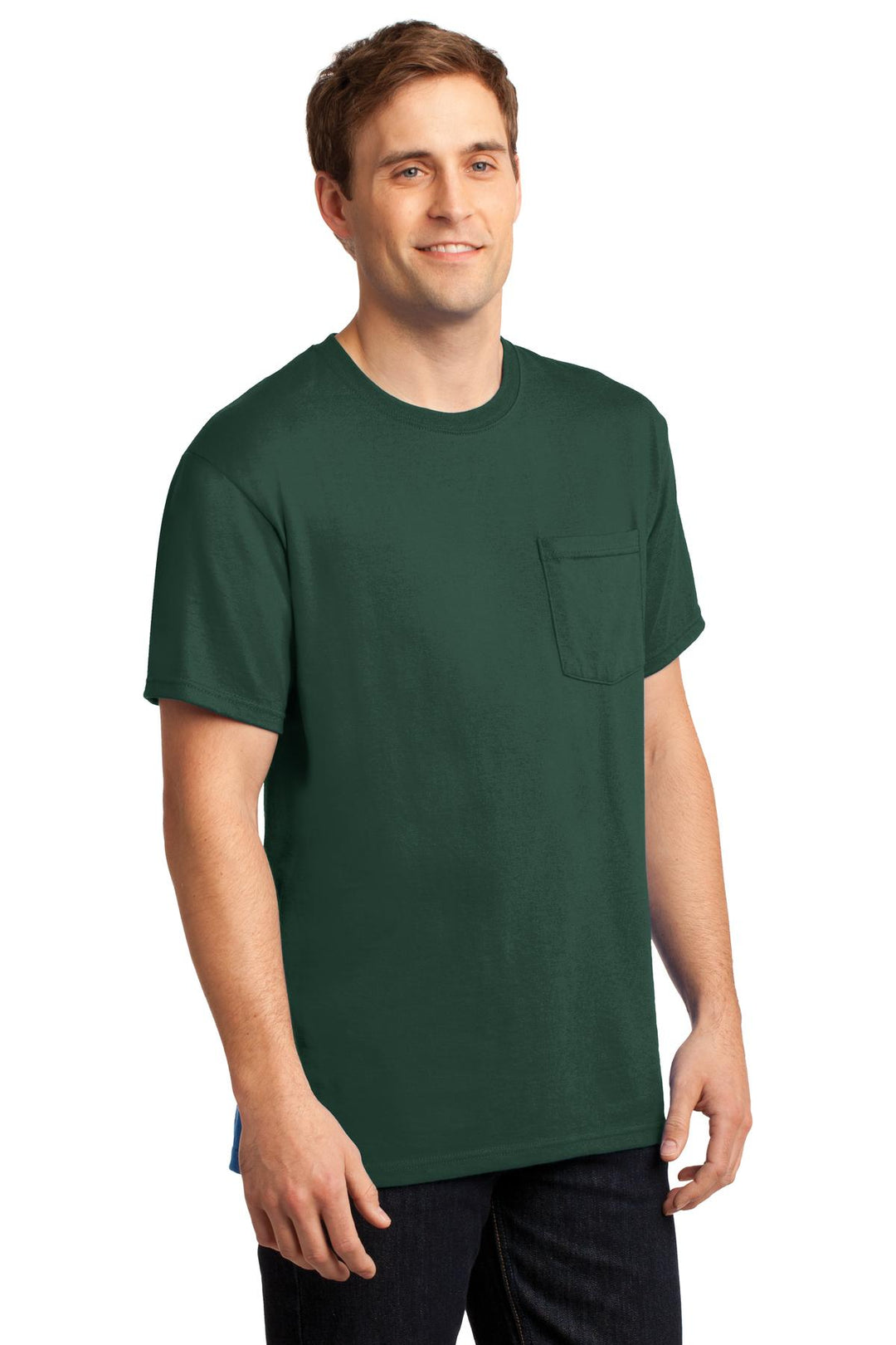 Forest Green Jerzees - Dri-Power 50/50 Cotton/Poly Pocket T-Shirt. 29MP