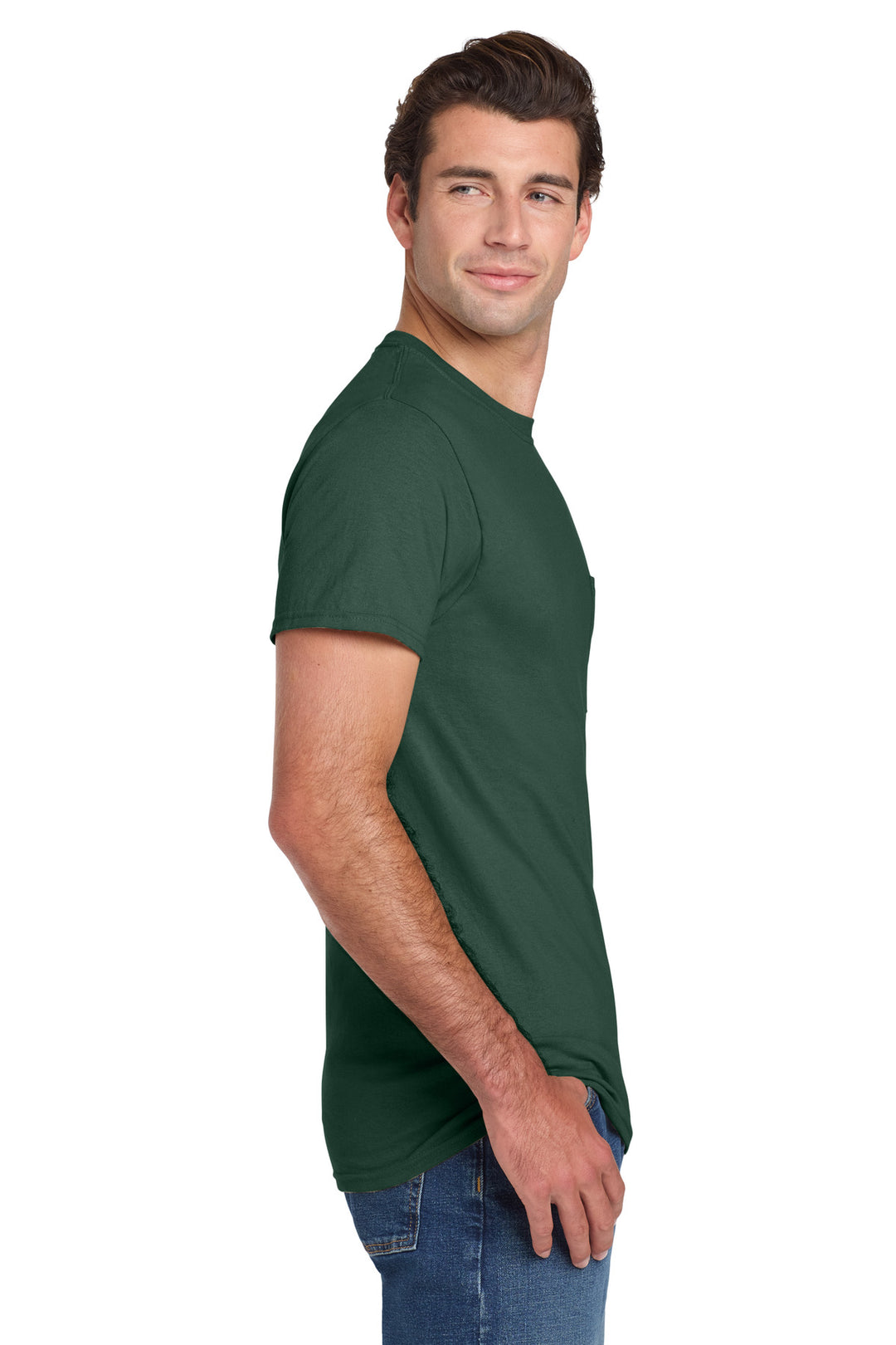 Forest Green Jerzees - Dri-Power 50/50 Cotton/Poly Pocket T-Shirt. 29MP