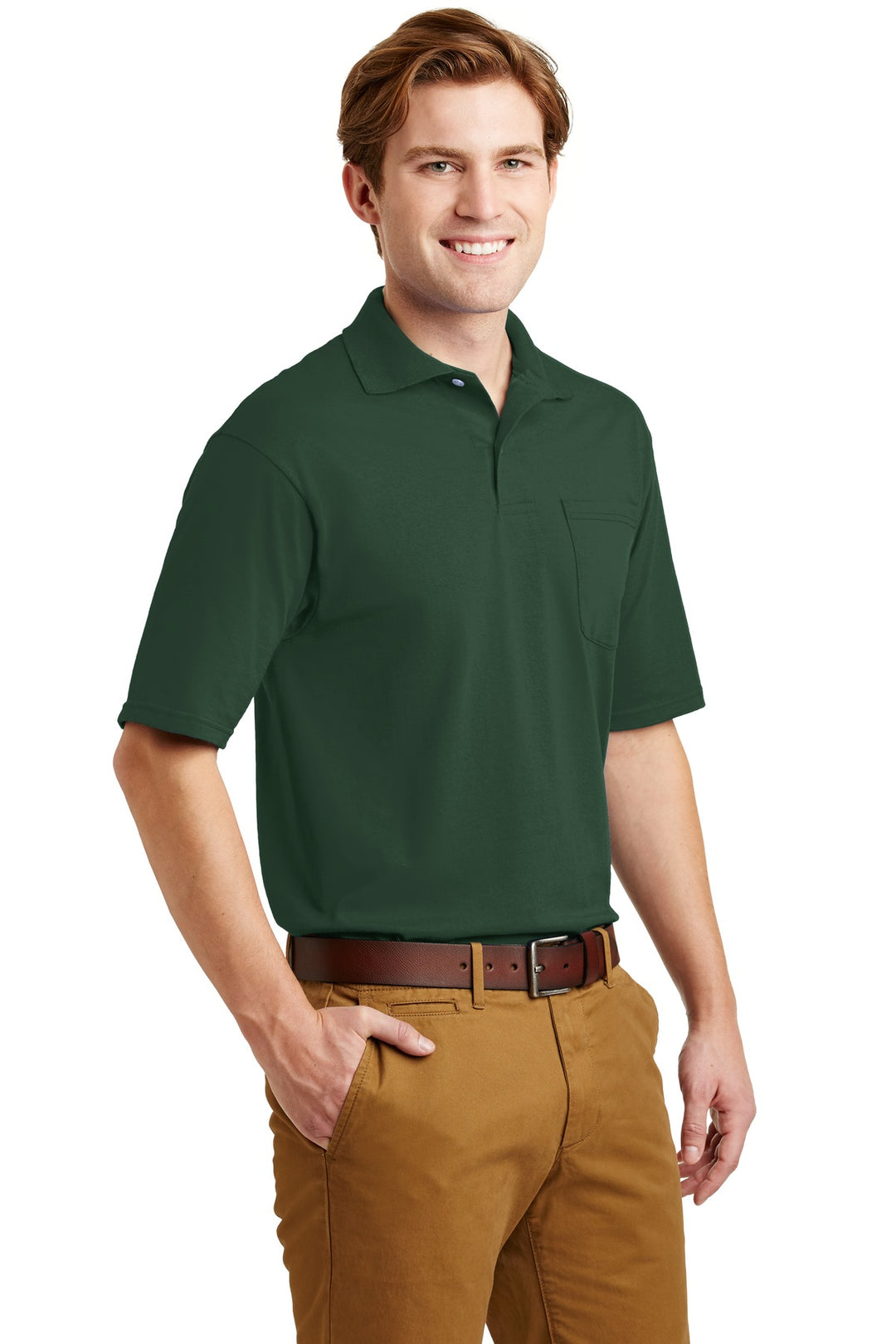 Forest Green Jerzees Dri-Power Pocket Sport Shirt. 436MP