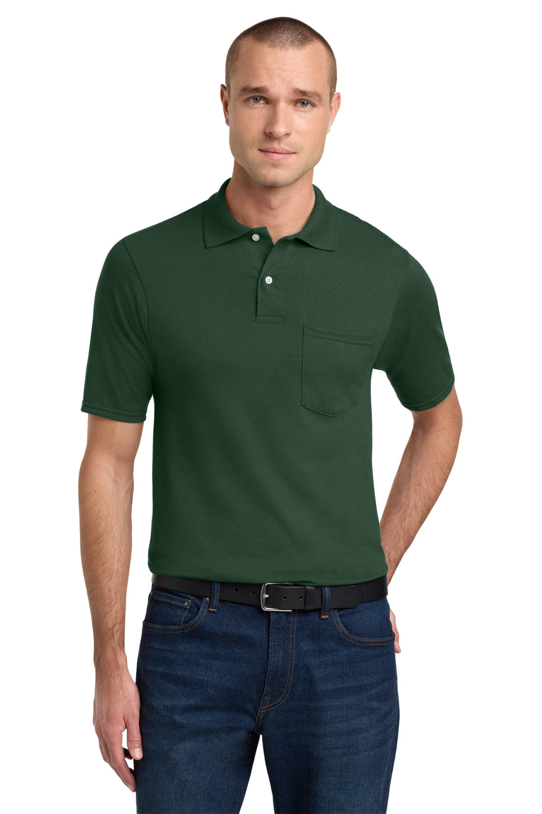 Forest Green Jerzees Dri-Power Pocket Sport Shirt. 436MP