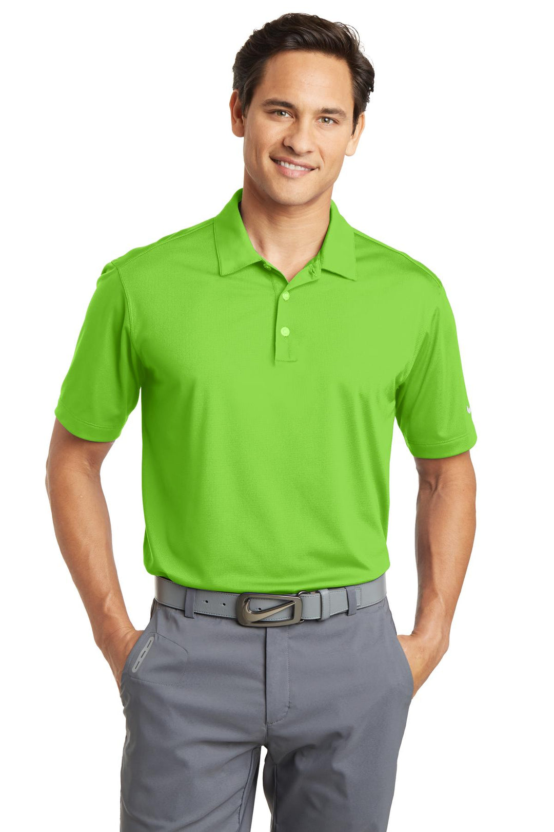Front View of Action Green Nike Dri-FIT Vertical Mesh Polo. 637167