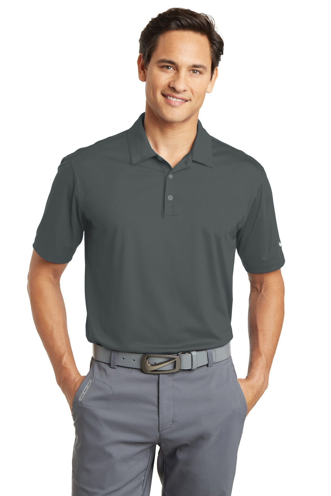 Front View of Anthracite Nike Dri-FIT Vertical Mesh Polo. 637167
