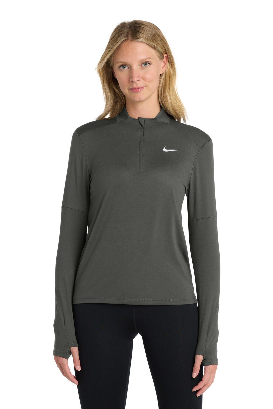 Front View of Anthracite Nike Women's Dri-FIT Element 1/2-Zip Top NKDH4951