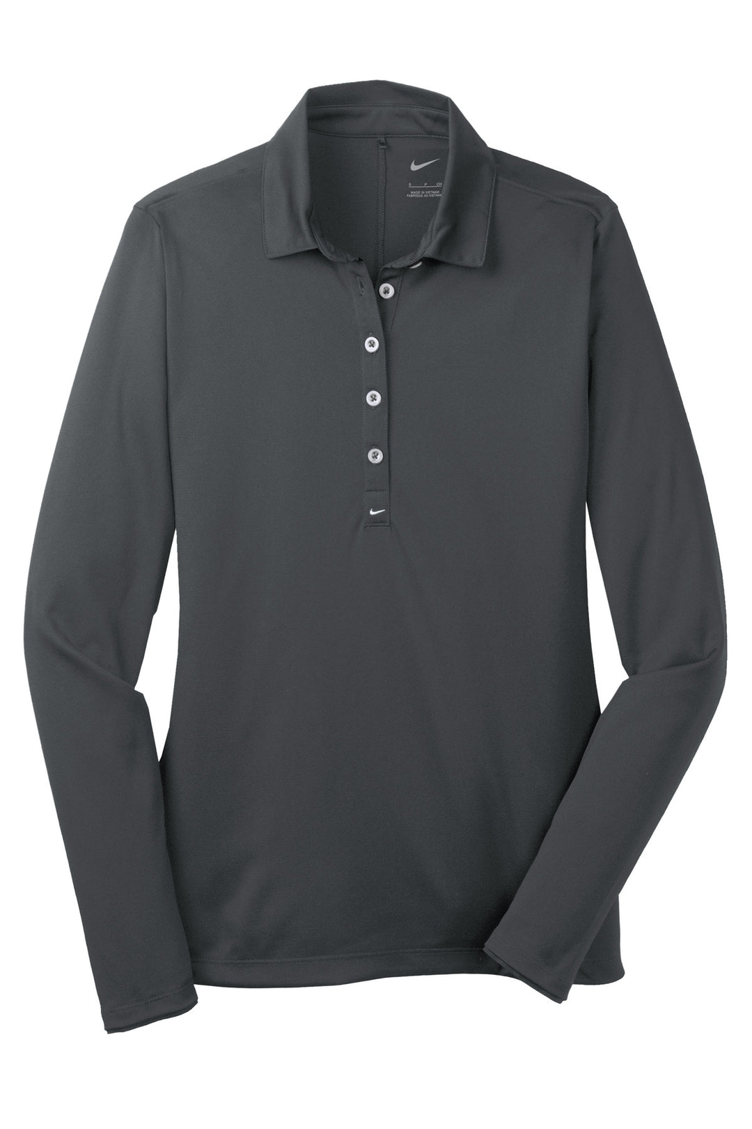 Front View of Anthracite Nike Women's Long Sleeve Dri-FIT Stretch Tech Polo. 545322