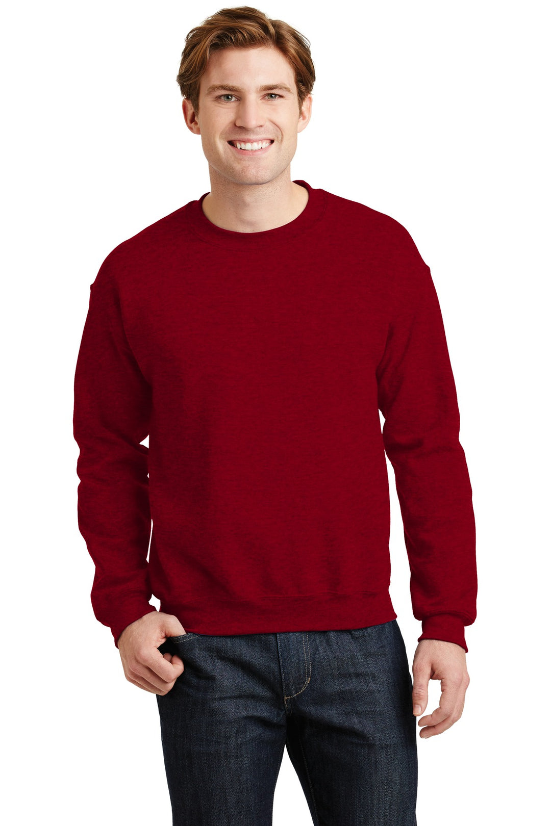 Front View of Antqu Chry Red Gildan Heavy Blend Crewneck Sweatshirt. 18000