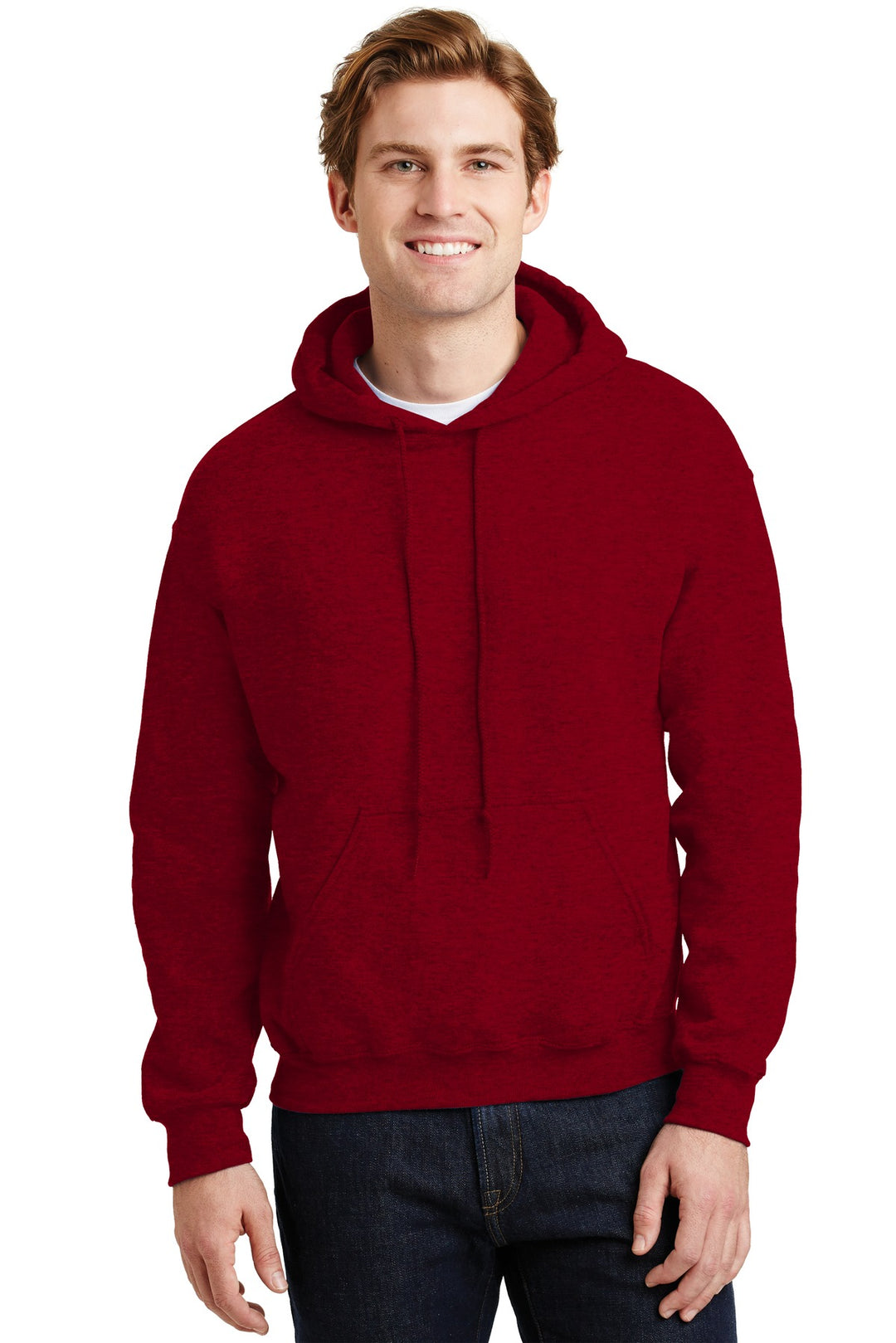 Front View of Antqu Chry Red Gildan - Heavy Blend Hooded Sweatshirt. 18500